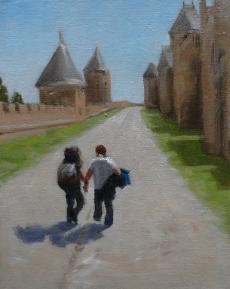 two young people visit a historic site in France