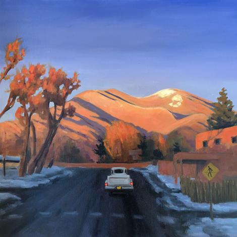 Painting of Taos Mountain at sunset
